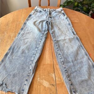 Pacsun Women's Light Blue Wide-Leg frayed Jeans Size 4